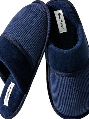 [🟡 Bundle 10 items for $25] 
SnugHaven Navy Ribbed Memory Foam Slippers
